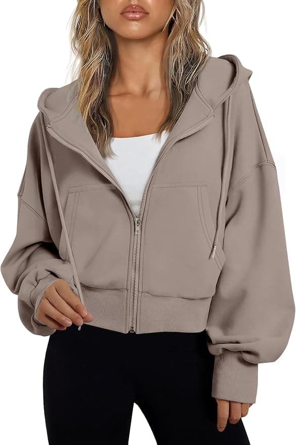 Oyamiki Oversized Cropped Zip Up Hoodie for Women